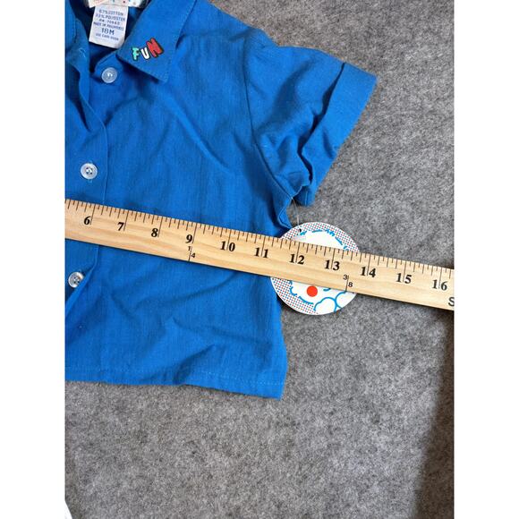 VINTAGE 90s Offspring Mini Monster Overalls Shirt Set Toddler 18M White Blue NWT - Picture 5 of 8